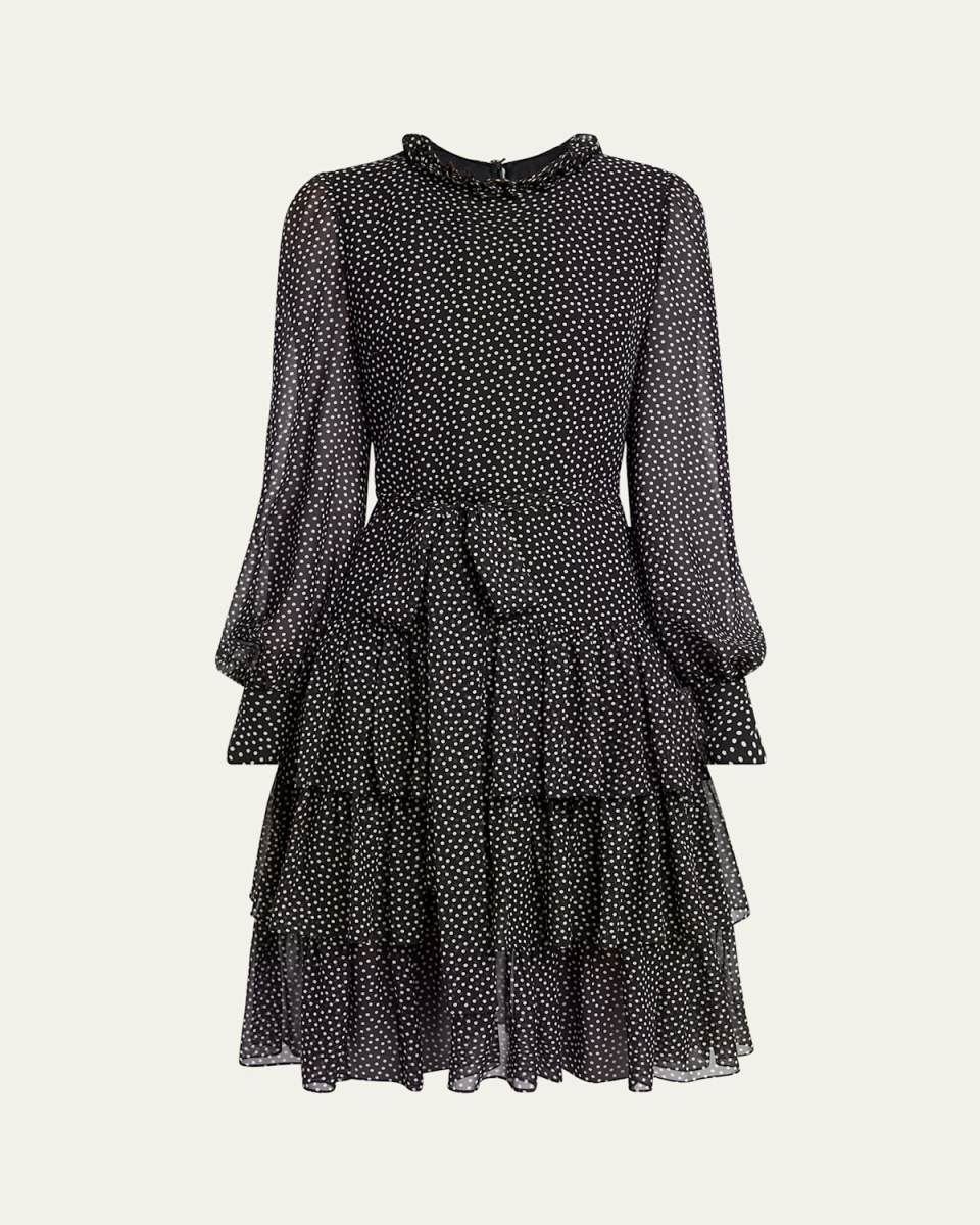 Polka Dot Tiered Georgette Self-Tie Short Dress